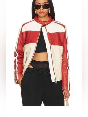 We The Free Red and Cream Colorblock Bomber Jacket